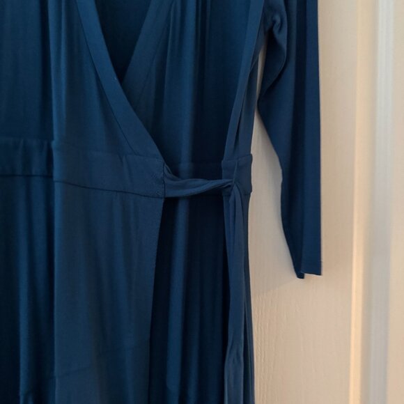 Lilly Pulitzer Blue Faux Wrap Midi Dress L | Long Sleeve Stretch Jersey - Picture 7 of 9